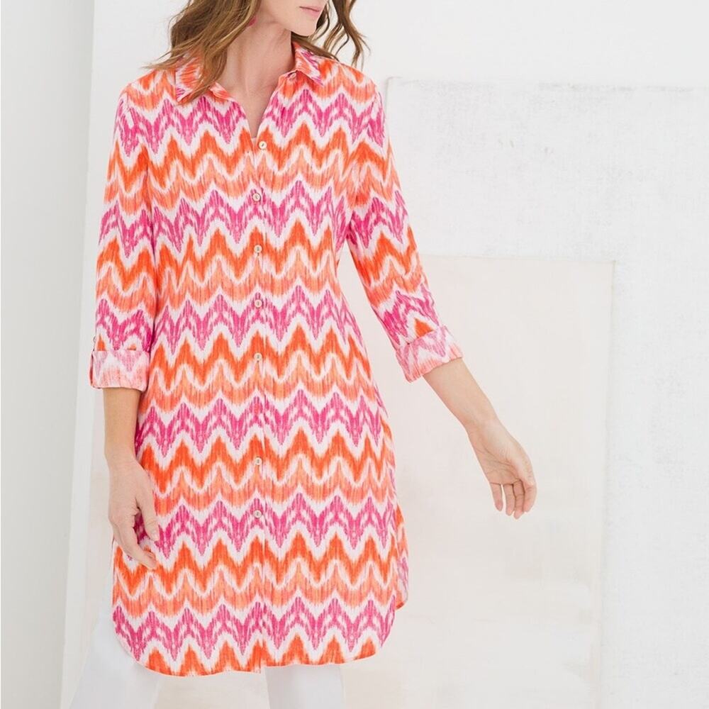 Chicos No-Iron Linen Button Front Maxi Shirt NWOT